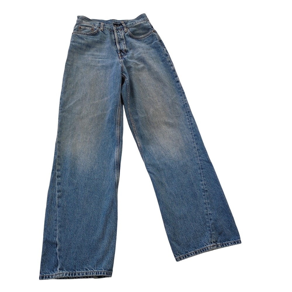 COS High Waisted Wide Leg Jeans Blue Button Fly 100% Cotton 25x30 $135